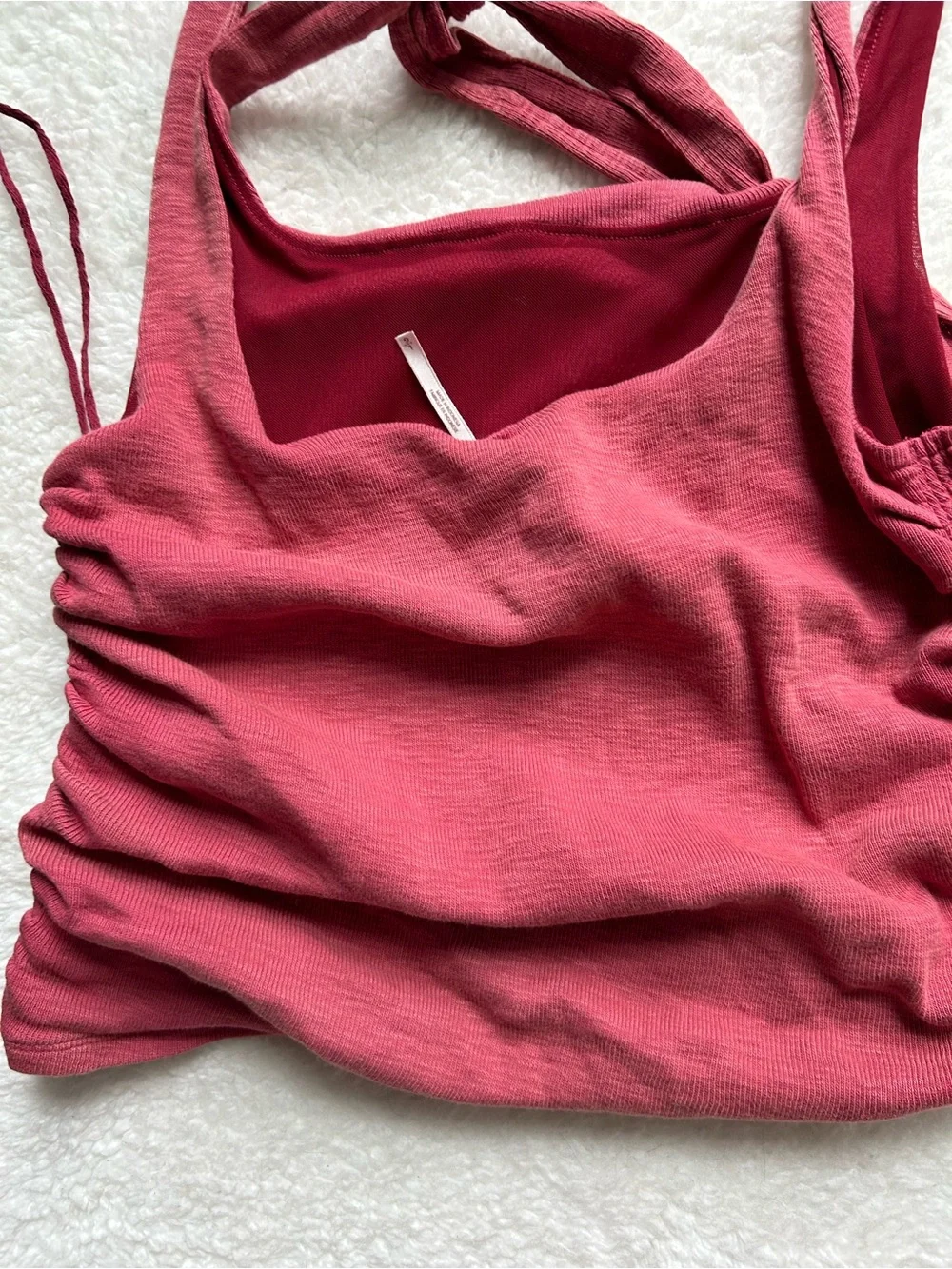 Free People Red Tie-Shoulder Ruched Boulevard Crop Tank Top